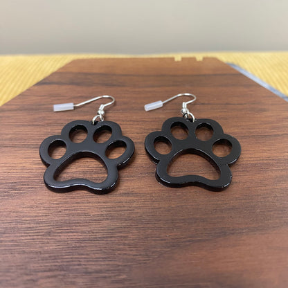 Acrylic Dangle Cutout Earrings - Black Paw Print