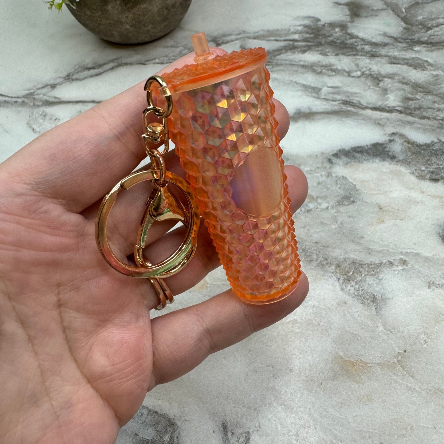 Keychain - Studded Tumbler - Creamsicle Holographic