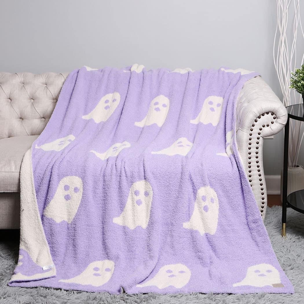 Blanket - Soft Dreams - Double Sided Halloween Ghost Lavender White