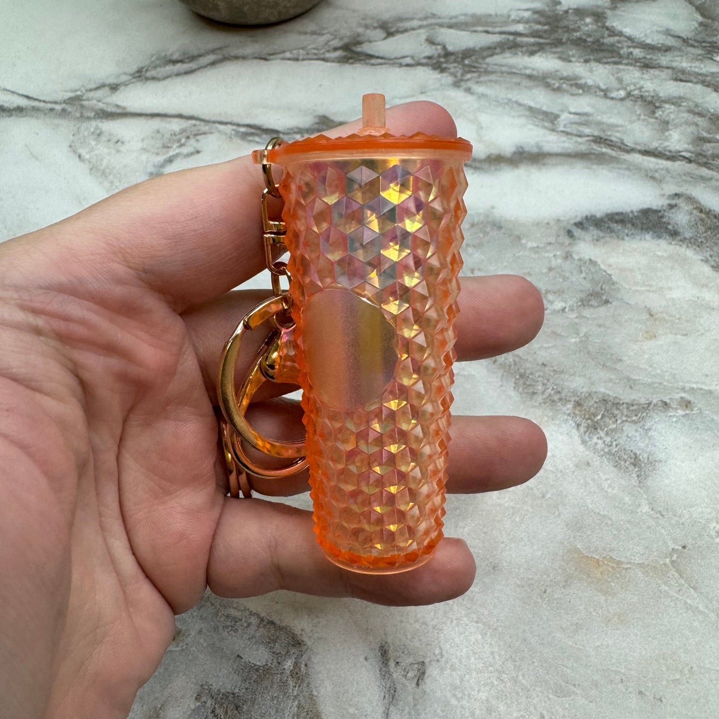 Keychain - Studded Tumbler - Creamsicle Holographic