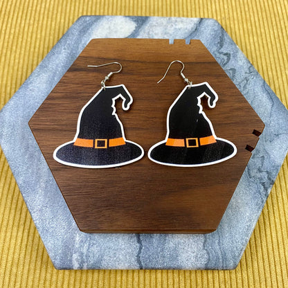 Wooden Dangle Earrings - Fall - Witch Hat