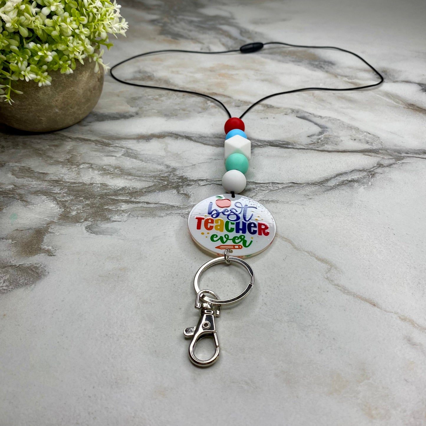 Break-Away Necklace Lanyard with Keychain Clasp - Silicone Bead - Teacher