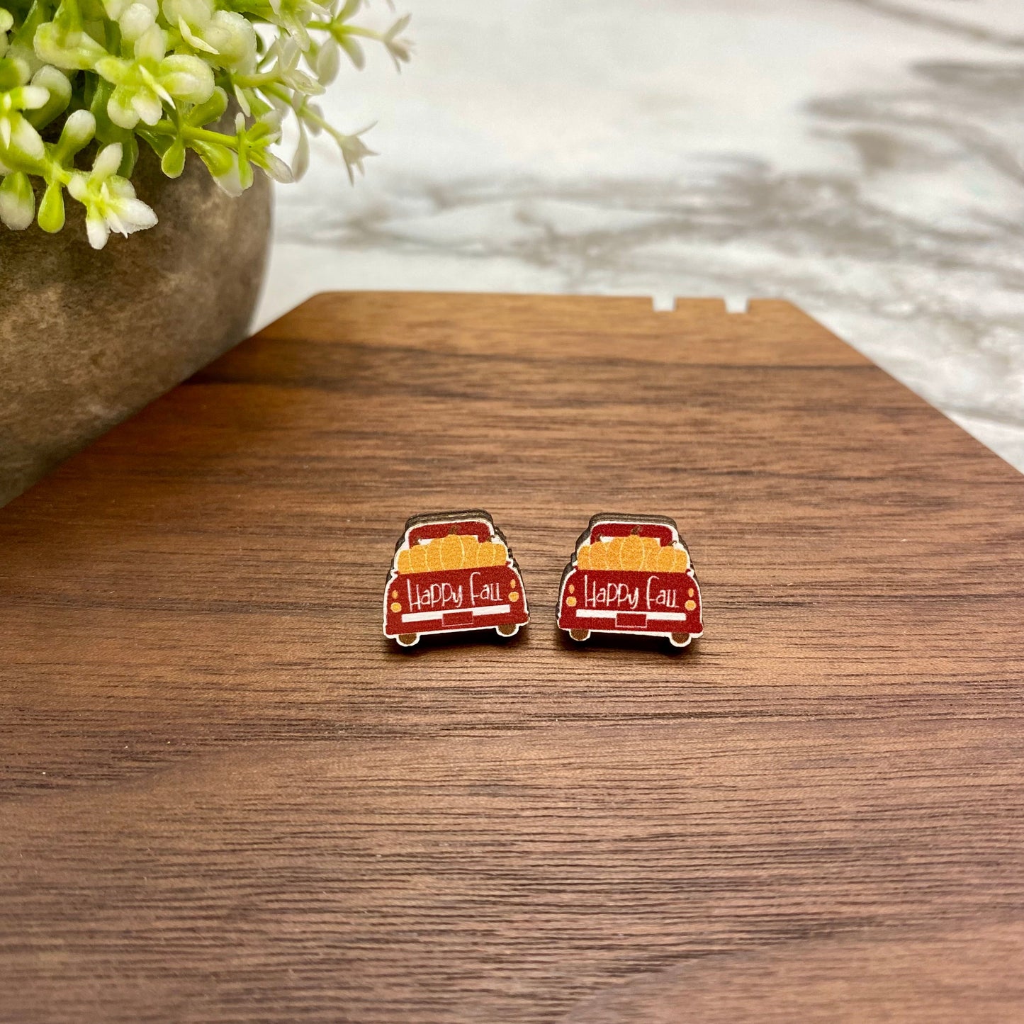 Wooden Stud Earrings - Fall - Fall Truck