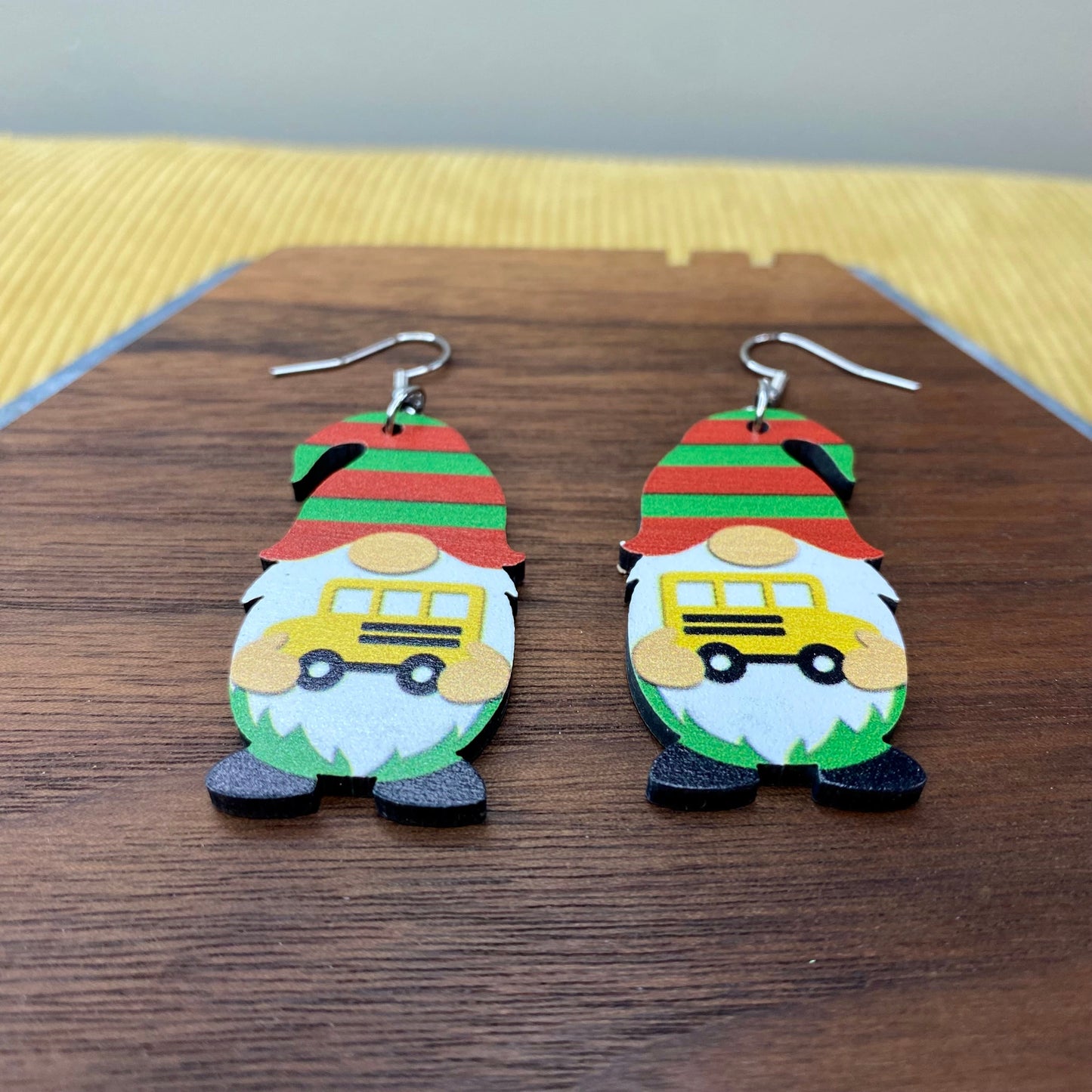 Wooden Dangle Earrings - Gnome Bus