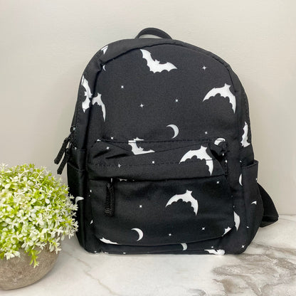 Mini Backpack - Black & White Bats Halloween