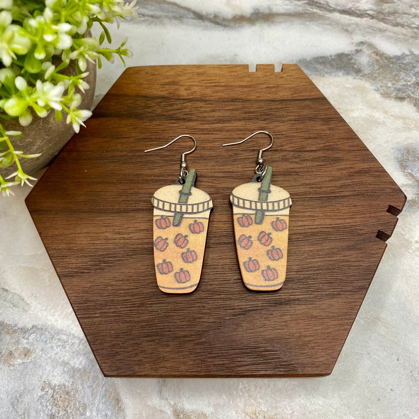 Wooden Dangle Earrings - Fall - #5