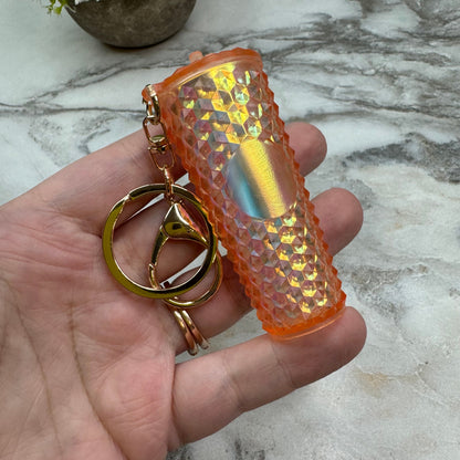 Keychain - Studded Tumbler - Creamsicle Holographic