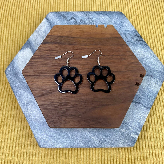 Acrylic Dangle Cutout Earrings - Black Paw Print