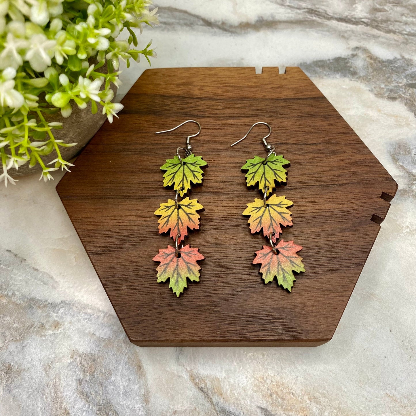 Wooden Dangle Earrings - Fall - #4