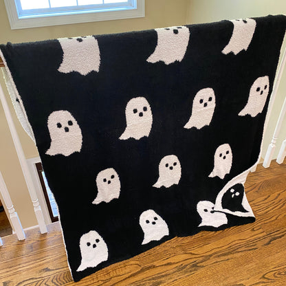 Blanket - Soft Dreams - Double Sided Ghost Halloween Black & White