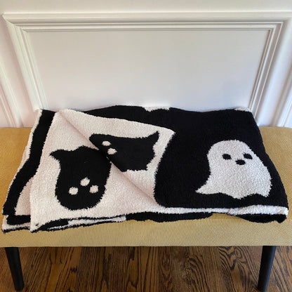 Blanket - Soft Dreams - Double Sided Ghost Halloween Black & White