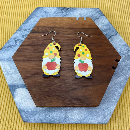 Wooden Dangle Earrings - Gnome Apple