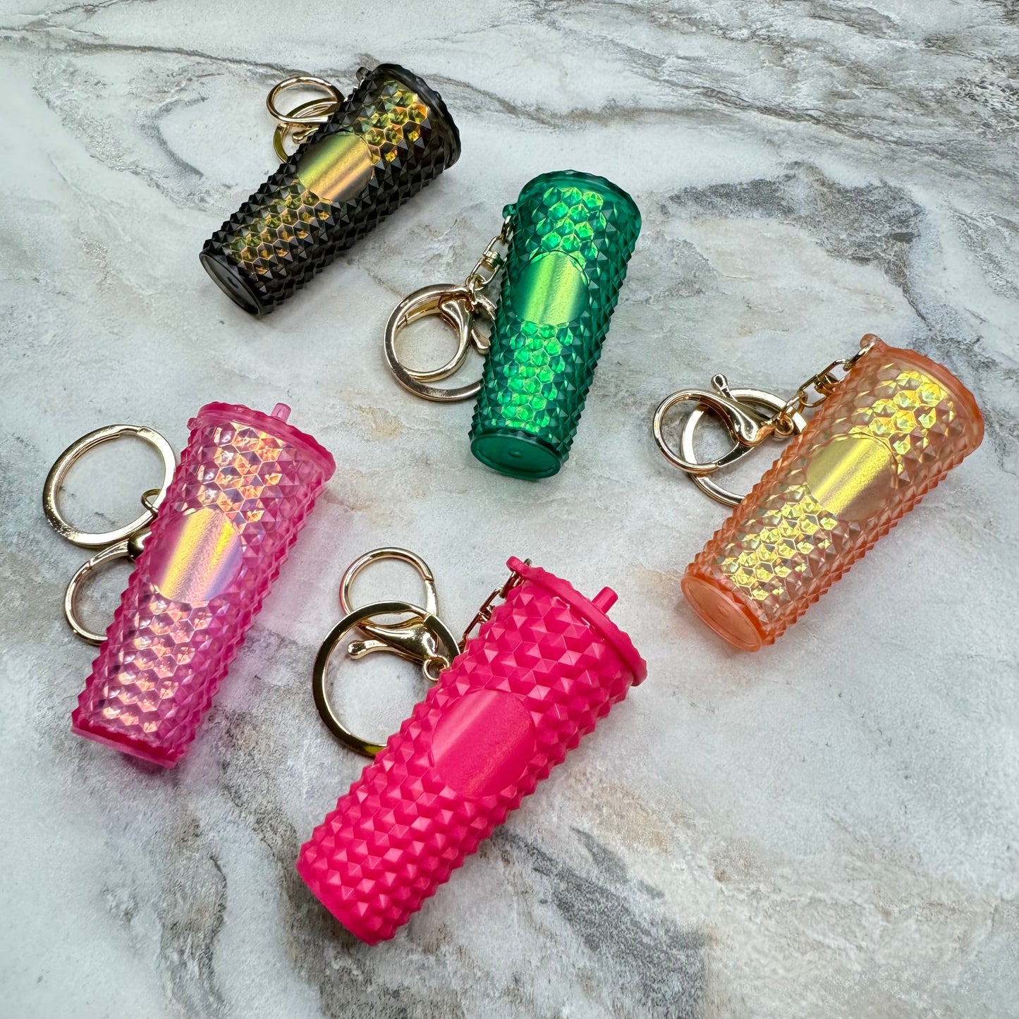 Keychain - Studded Tumbler - Creamsicle Holographic