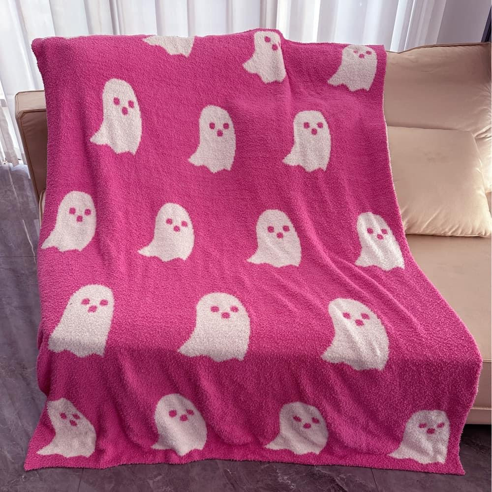 Blanket - Soft Dreams - Double Sided Halloween Ghost Pink White