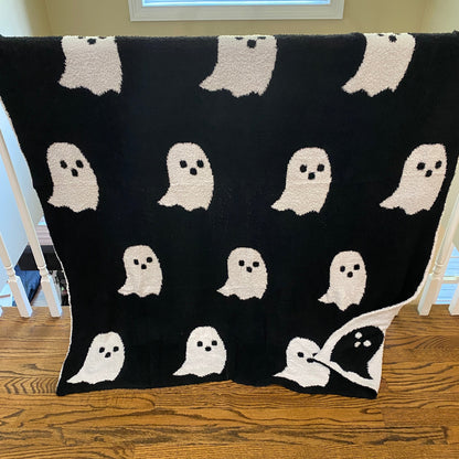 Blanket - Soft Dreams - Double Sided Ghost Halloween Black & White