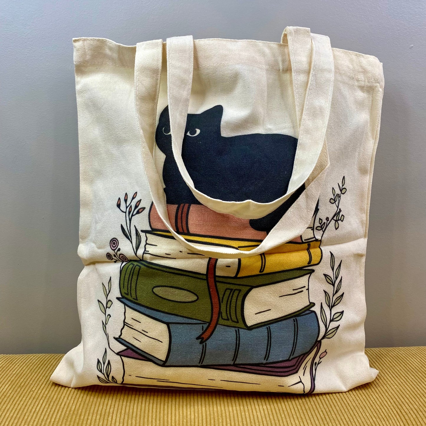 Tote Bag - Cat - Stacked Books